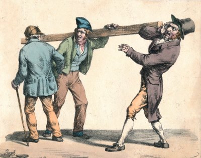 Homme maladroit portant une longueur de bois, 19ème siècle - Unbekannt
