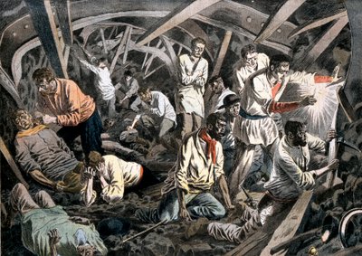 Mineurs de charbon piégés sous terre par un effondrement de toit, Mines de Courrières, Pas-de-Calais, France, 1906 - Unbekannt