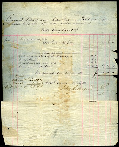 Reçu de vente de noix de coco, Barbade à Londres, 1881 - Unbekannt