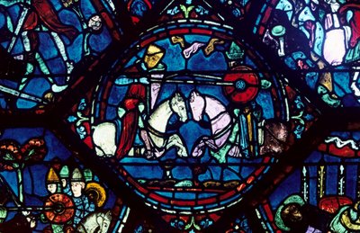 Combat entre Roland et le roi Marsile, vitrail, cathédrale de Chartres, France, 1194-1260 - Unbekannt