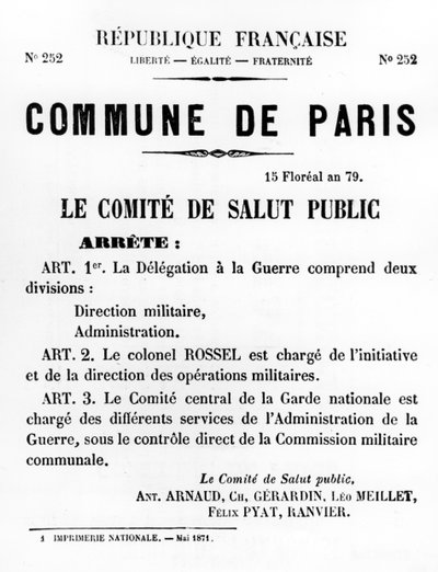 Commune de Paris, des affiches politiques françaises de la Commune de Paris, mai 1871 - Unbekannt