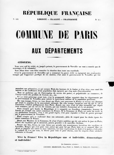 Commune de Paris, des affiches politiques françaises de la Commune de Paris, mai 1871 - Unbekannt