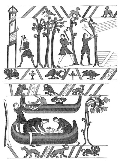Construction des bateaux pour Guillaume Ier, Tapisserie de Bayeux, vers 1070, 1870 - Unbekannt