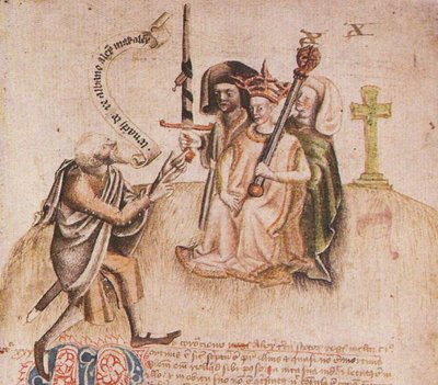 Couronnement du roi Alexandre III sur Moot Hill, Scone. D