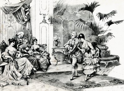 Danse de cour en costume Rococo. vers 1900 - Unbekannt