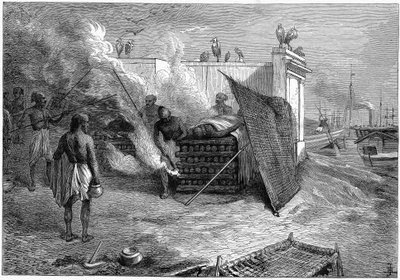 Crémation des morts sur des bûchers funéraires, Calcutta, Inde, 1879 - Unbekannt
