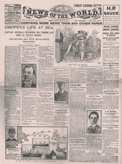 La vie de Crippen en mer, première page du News of the World, 31 juillet 1910 - Unbekannt