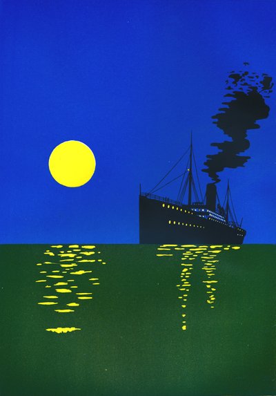 Paquebot en mer avec soleil, 1909 - Unbekannt