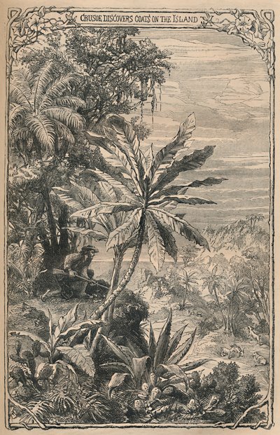 Crusoe découvre des chèvres sur l