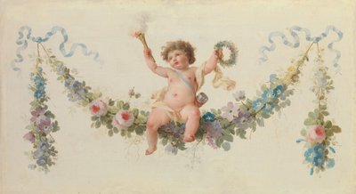 Cupidon assis sur une guirlande, 1770-90 - Unbekannt