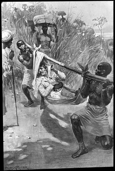 David Livingstone porté sur une civière de fortune à travers la jungle - Unbekannt