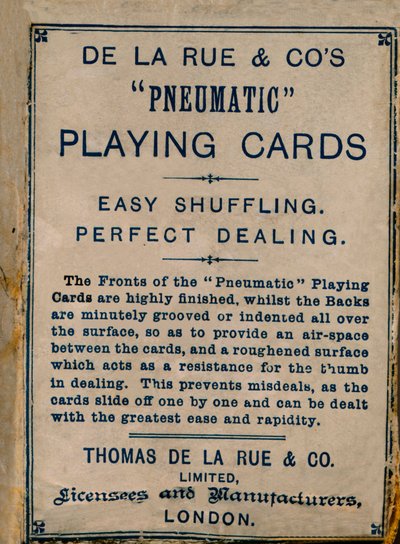 Cartes à jouer pneumatiques De La Rue & Co, couverture, 1925 - Unbekannt