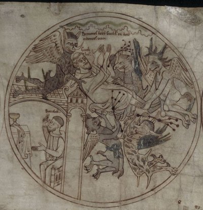 Démons attaquant Guthlac, Manuscrit La vie de Saint Guthlac, début du 12ème siècle - Unbekannt
