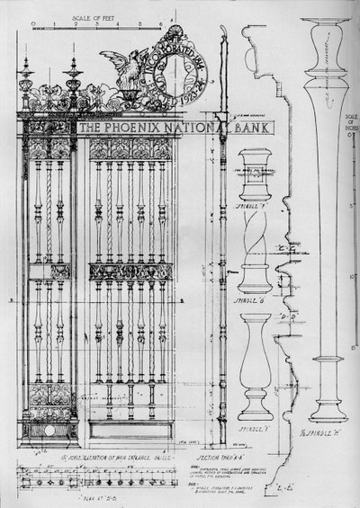 Dessin détaillé de la grille de la porte d