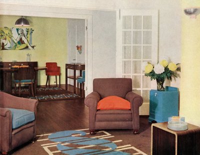 Salle à manger et salon dans un appartement londonien reconstruit pour Mme Harry Ewbank à Bryanston Court - Unbekannt