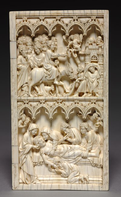 Diptyque avec des scènes de la vie du Christ aile droite : Entrée à Jérusalem et Mise au tombeau, vers 13e siècle - Unbekannt
