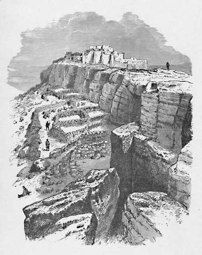 Vue lointaine de Moqui, avec des enclos à moutons au premier plan, 1883 - Unbekannt
