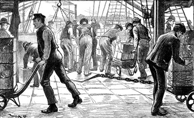 Déchargement de thé aux docks de Londres, 1889 - Unbekannt