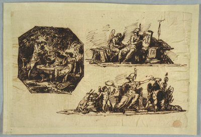 Dessin, Bacchus, Apollon et Mnémosyne; Minerve avec Trophées - Unbekannt