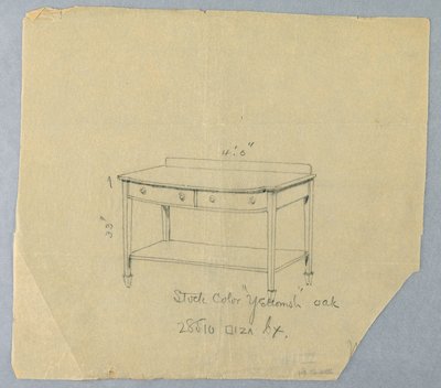 Dessin, Conception pour une table de service avec deux tiroirs et un front convexe, 1900-1905 - Unbekannt