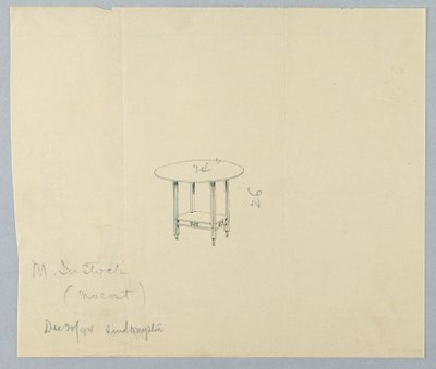 Dessin, Design pour une petite table ronde avec frise sculptée sur étagère - Unbekannt