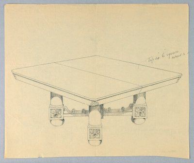 Dessin, Design pour une table à manger rectangulaire sur pieds en boule - Unbekannt