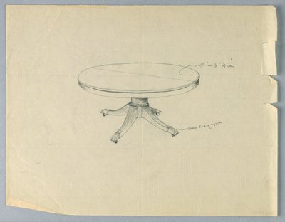 Dessin, Design pour une table ronde sur pieds en patte d
