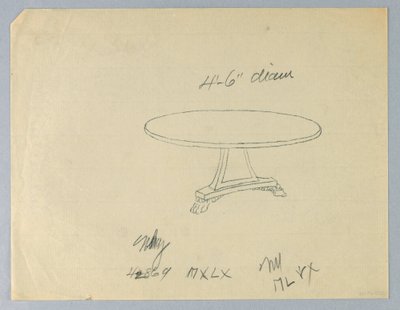 Dessin, Design pour une table ronde sur une base triangulaire - Unbekannt