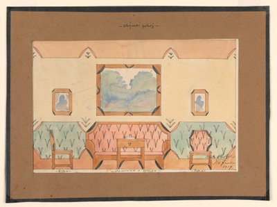 Dessin, Conception pour un salon avec canapé, deux chaises et table - Unbekannt