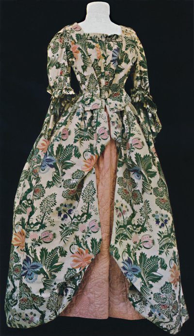 Robe en soie de Spitalfields, avec jupon matelassé en satin rose. Seconde moitié du XVIIIe siècle - Unbekannt