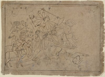 Durga, Kali, et les Matrikas combattent le démon Raktabija : Scène du Devi Mahatmya, vers 1780 - Unbekannt
