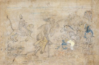 Durga et Kali approchent les armées rassemblées de Chanda et Munda, vers 1780 - Unbekannt