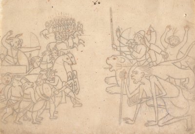 Durga et Kali Approchent les Armées Rassemblées de Chanda et Munda... le Devi Mahatmya, vers 1780 - Unbekannt