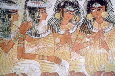 Peinture murale égyptienne de musiciens à un banquet - Unbekannt