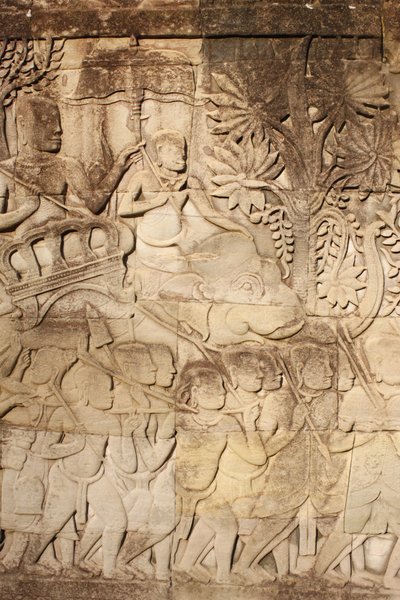 Éléphants et guerriersSculpture en relief sur la galerie extérieure est du Bayon, Siem Reap, Cambodge - Unbekannt