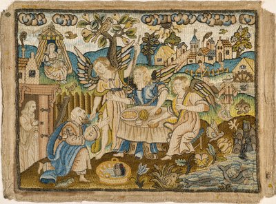 Image brodée : Abraham recevant les Anges, 2e moitié du 17e siècle - Unbekannt