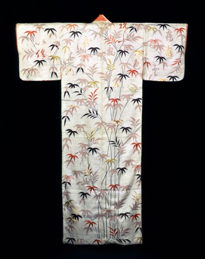 Kimono de dame en satin blanc brodé, japonais, période Edo, 1600-1867 - Unbekannt