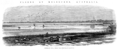 Emerald Hill, depuis le chemin de fer suburbain - Inondations à Melbourne, Australie, 1864 - Unbekannt