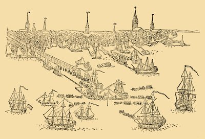 Navires de guerre anglais à Boston où a eu lieu la Tea-Party en 1768, c1930 - Unbekannt