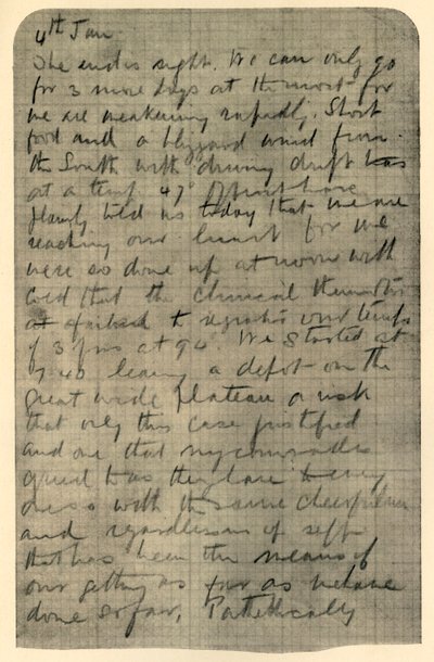 Fac-similé de la page du journal de Shackleton, 4 janvier 1909 - Unbekannt