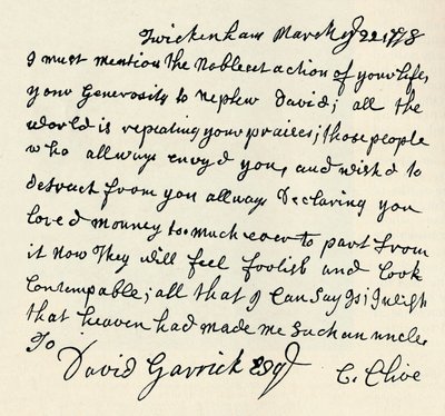 Fac-similé de lettre autographe de Kitty Clive, 1907 - Unbekannt