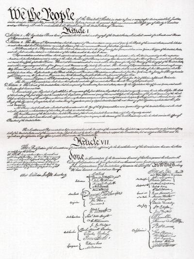 Fac-similé du préambule et de la Constitution des États-Unis d