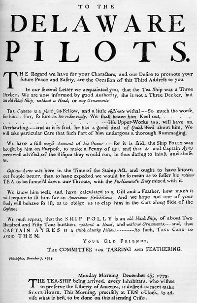 Fac-similé de la proclamation concernant le navire de thé, 1773 vers 1880 - Unbekannt