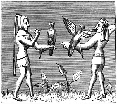 Fauconniers habillant leurs oiseaux, 14ème siècle 1849 - Unbekannt