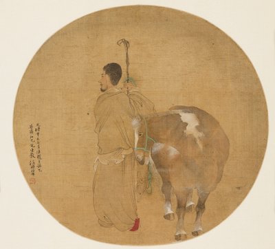 Peinture sur éventail - Cheval et palefrenier - Unbekannt