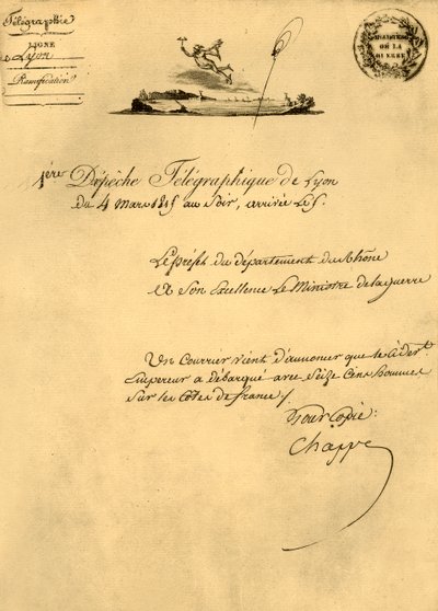 Premier télégramme de Lyon, 4 mars 1815 - Unbekannt