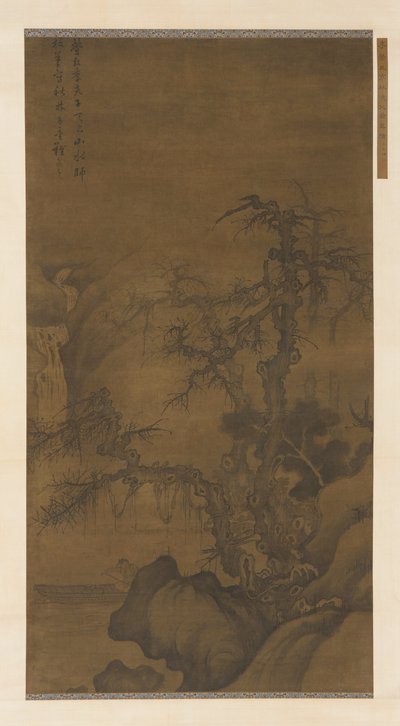 Pêcheur en bateau sous les arbres d