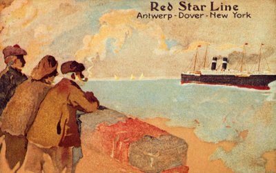 Pêcheurs et marins regardant un paquebot Red Star, vers 1900 - Unbekannt