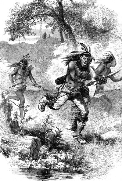 Fuite des Amérindiens après un massacre de colons, 17ème siècle vers 1880 - Unbekannt