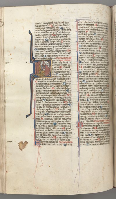 Fol. 220v, Psaume 38, initiale historiée D, David à genoux, gesticulant vers le buste de Dieu au-dessus, vers 1 - Unbekannt